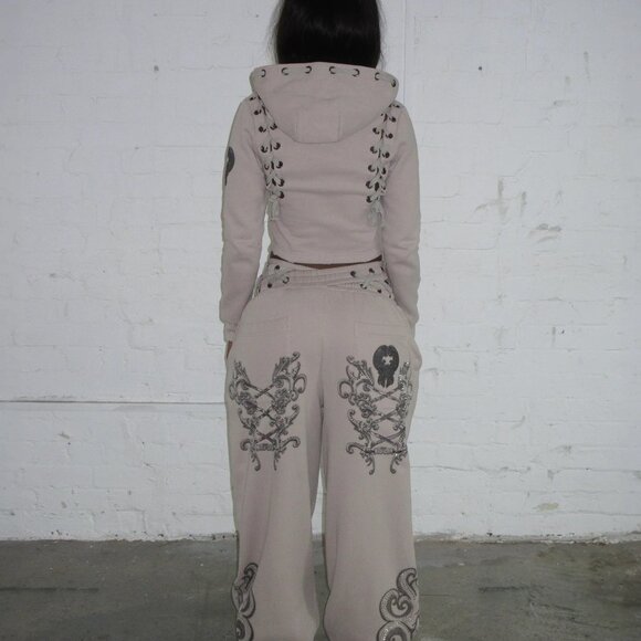 Named Collective: Vendetta Lace up Oversized Sweatpants in Bone - Picture 3 of 4